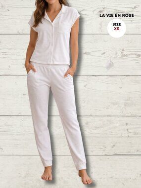 La Vie En Rose Pajama Set – XS – White Cotton Blend Lounge Set